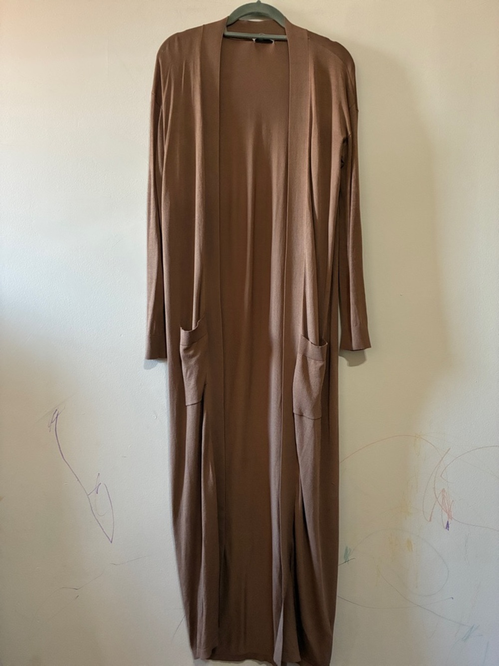 Babaton Long Open Front Duster Cardigan in Brown